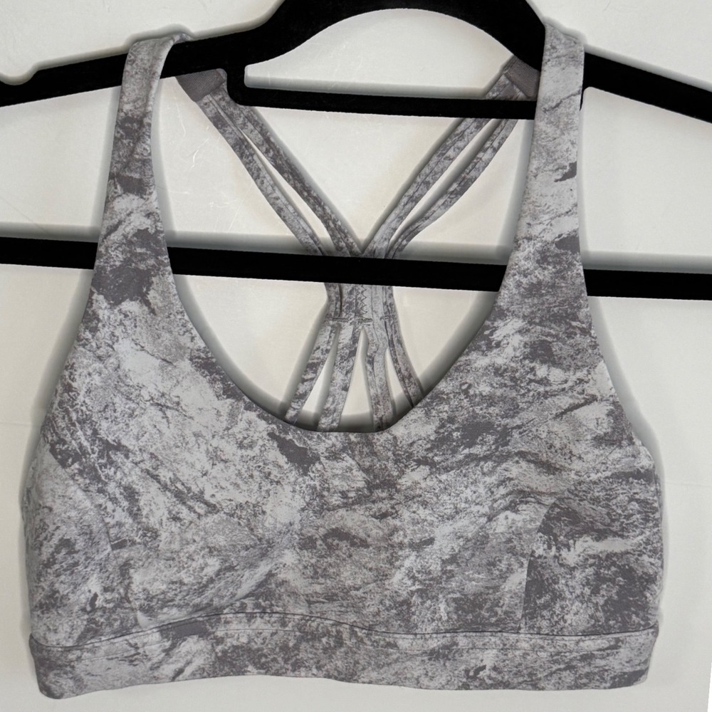 Lululemon Free To Be Wild Sports Bra Grey‎ White Marble Strappy Yoga Bra